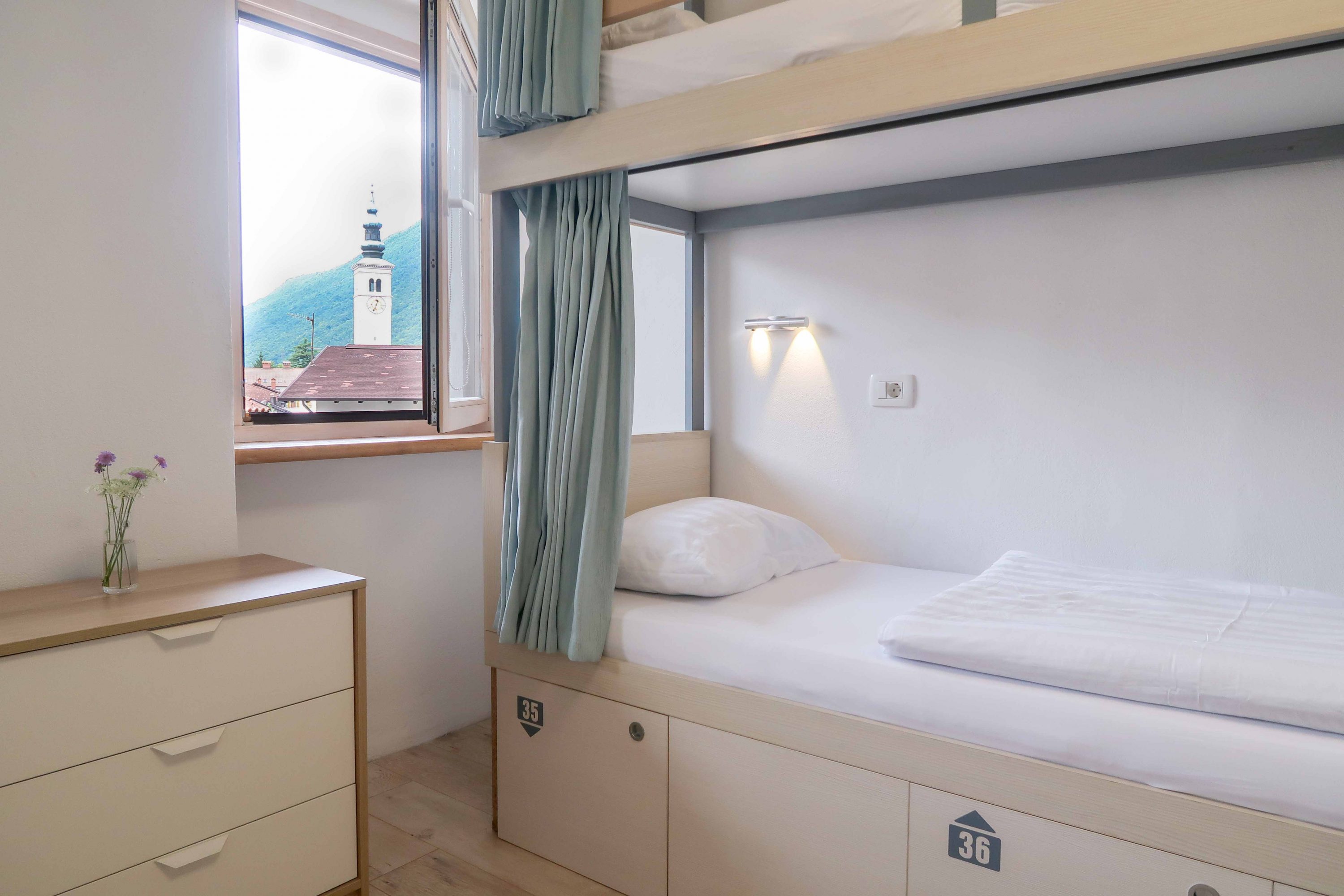 Comfortable and stylish bunk beds at Premium Hostel Kobarid