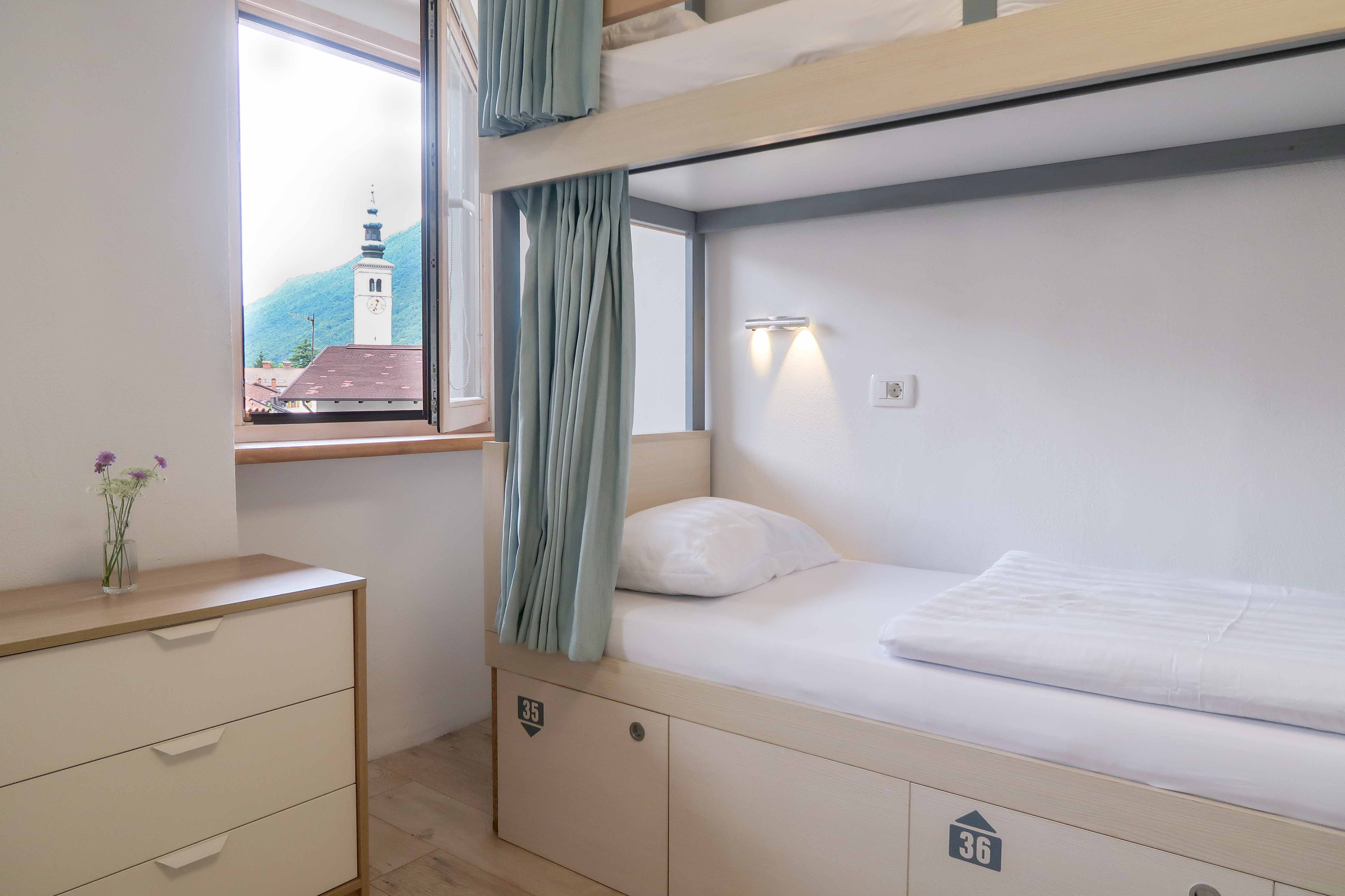 Comfortable and stylish bunk beds at Premium Hostel Kobarid